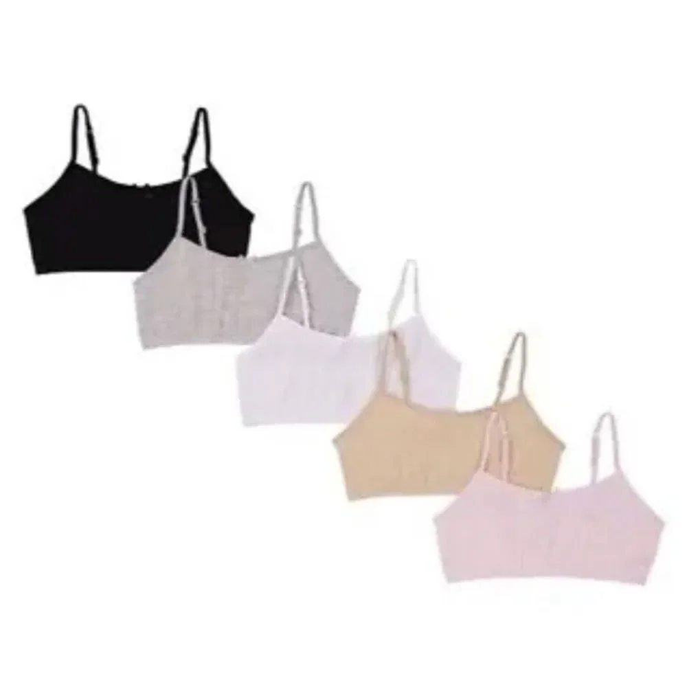 Rene Rofe Bralettes 5-Pack Girls Large Cotton Spandex Multicolor Soft Comfort - Picture 1 of 8